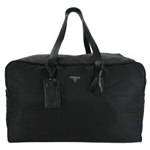 Prada Boston bag travel triangular logo black Tessuto nylon leather